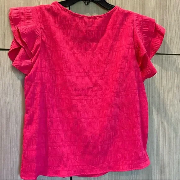 Hot Pink Ruffle Sleeve Top Blouse Flirty Feminine Large - Picture 5 of 8